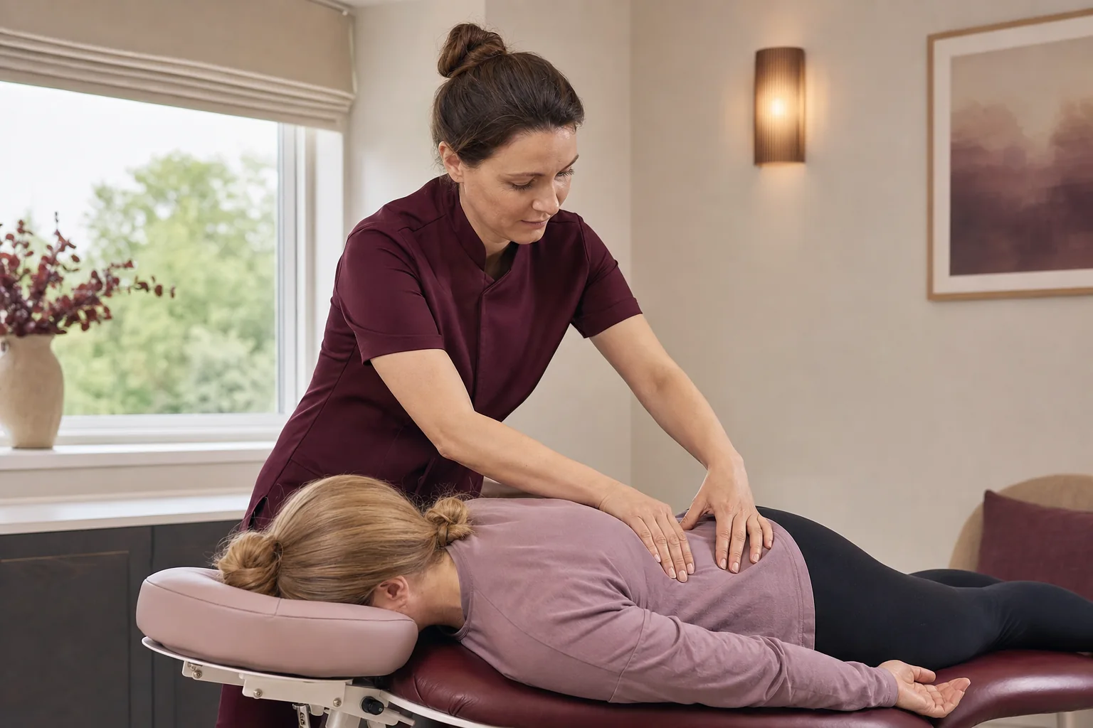 A therapist providing hands-on treatment for upper back discomfort